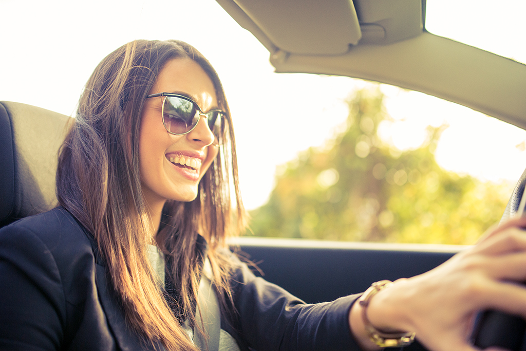 woman driving car